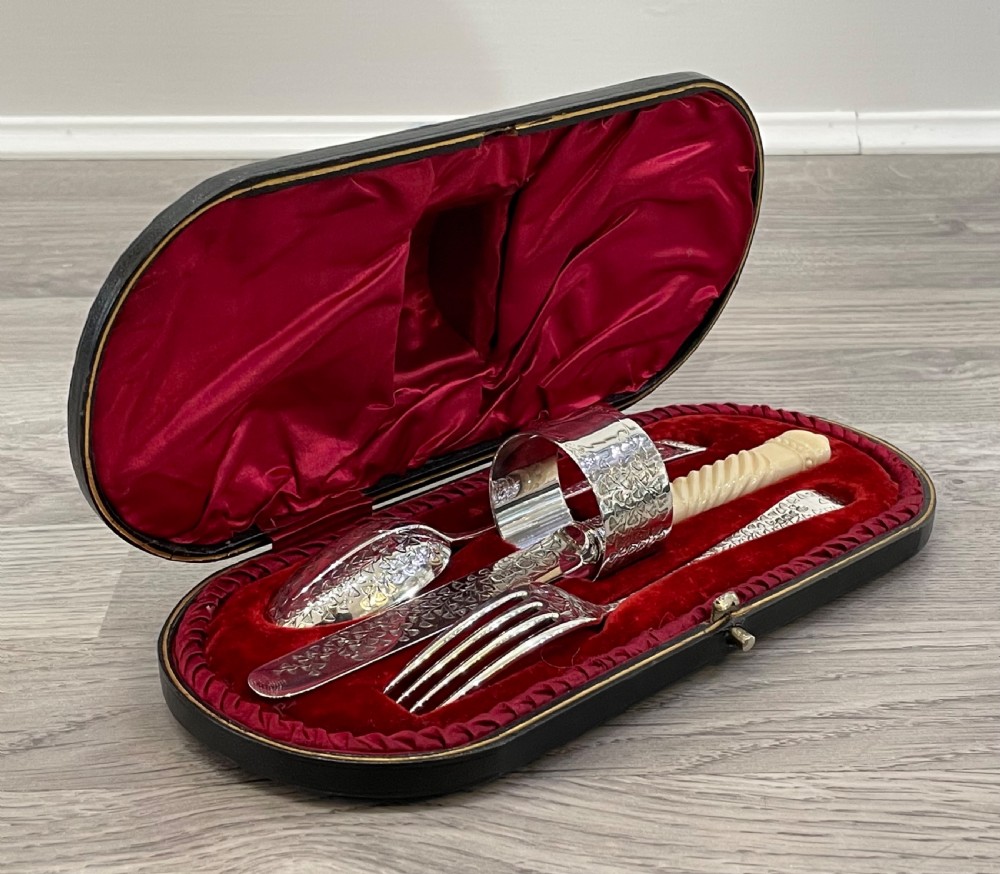 Victorian Four Piece Solid Silver Christening Set, 1900 View IV
