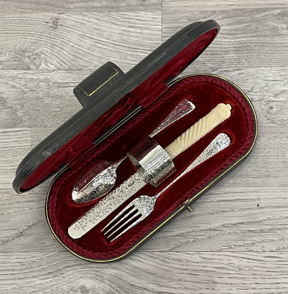 Victorian Four Piece Solid Silver Christening Set, 1900 View V