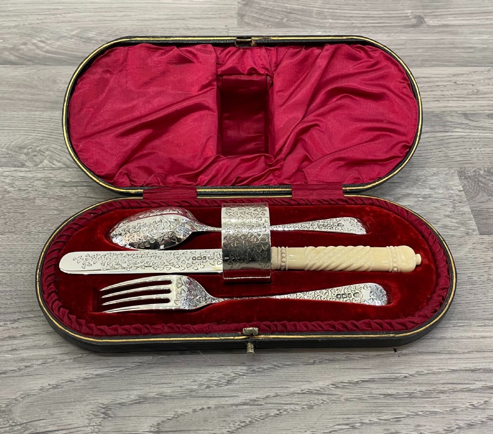 Victorian Four Piece Solid Silver Christening Set, 1900 View VI