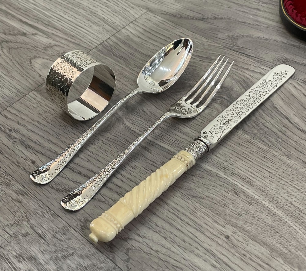 Victorian Four Piece Solid Silver Christening Set, 1900 View VII