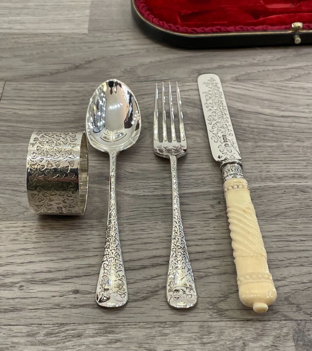 Victorian Four Piece Solid Silver Christening Set, 1900 View VIII