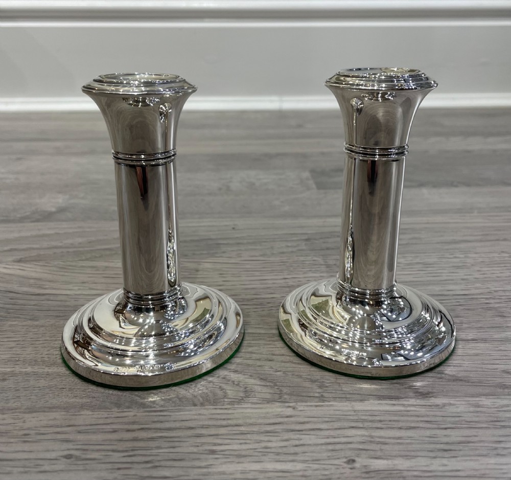 Pair George V Solid Silver Candlesticks, hallmarked Birmingham 1919 View II