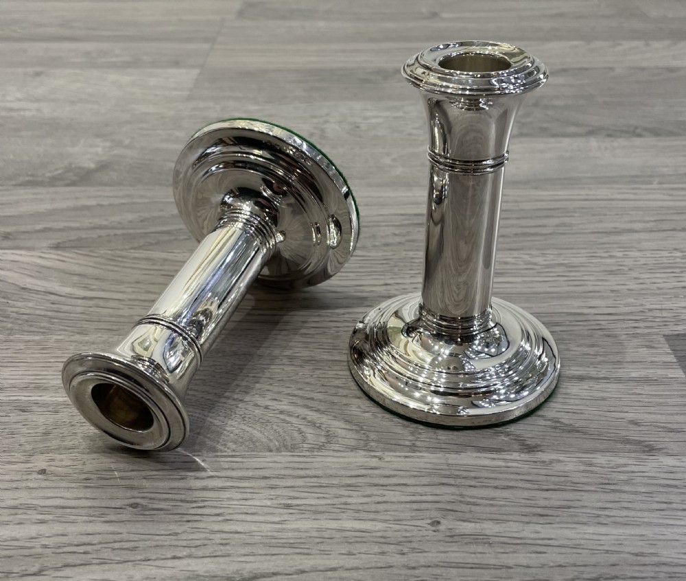 Pair George V Solid Silver Candlesticks, hallmarked Birmingham 1919 View III