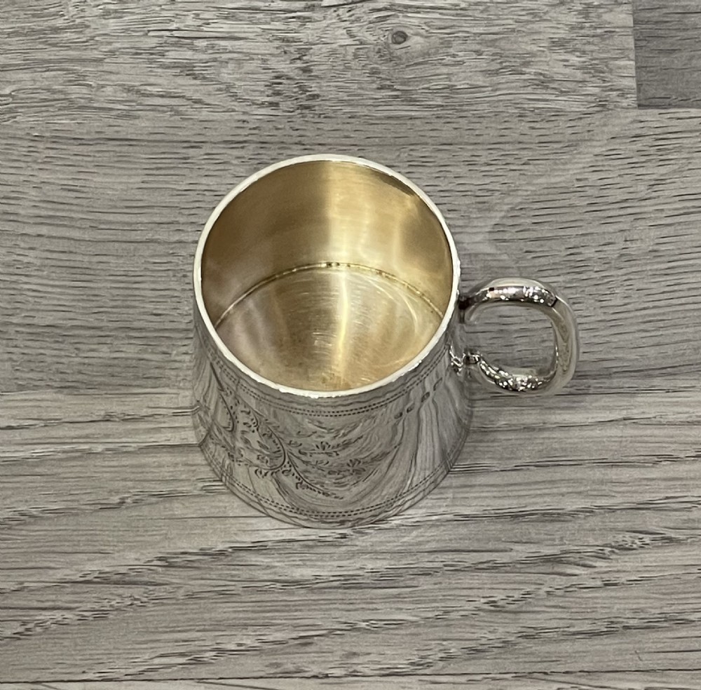 Pretty Solid Silver Christening Mug View VII
