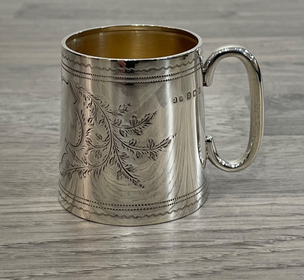 Pretty Solid Silver Christening Mug View VIII