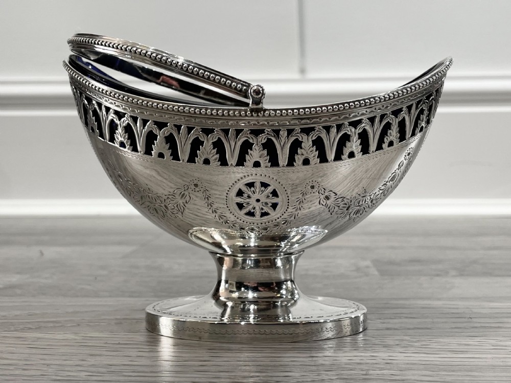 George III Solid Silver Sugar Basket, 1785 View IV