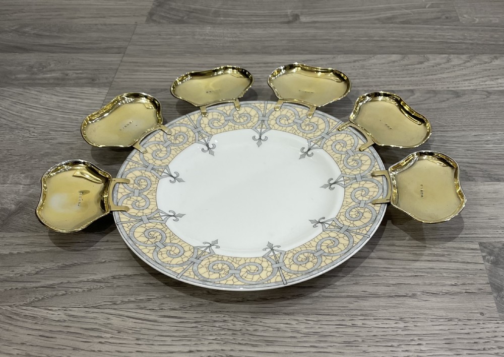 Rare Set of Six George V Silver Gilt Pip Trays View II