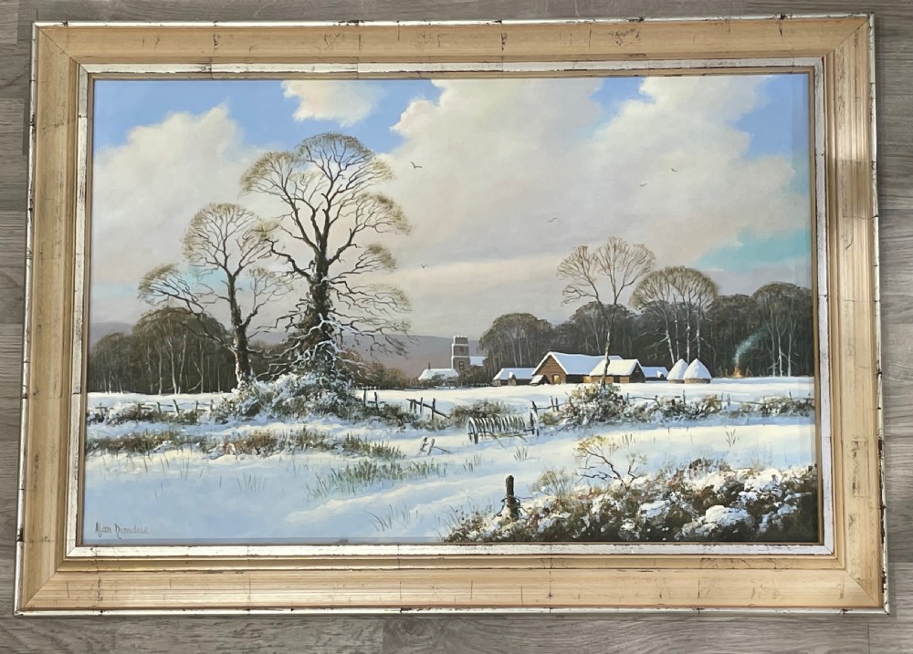 Rural Snow Landscape, Oil on Canvas by Alan Dinsdale 