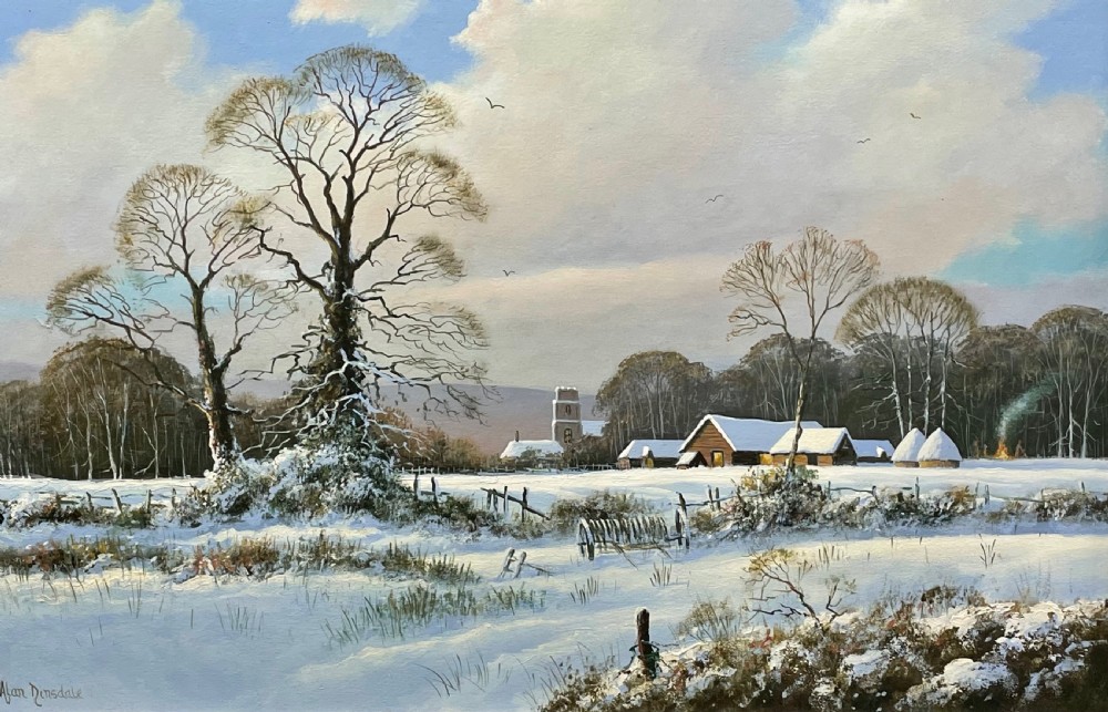 Rural Snow Landscape, Oil on Canvas by Alan Dinsdale  View III