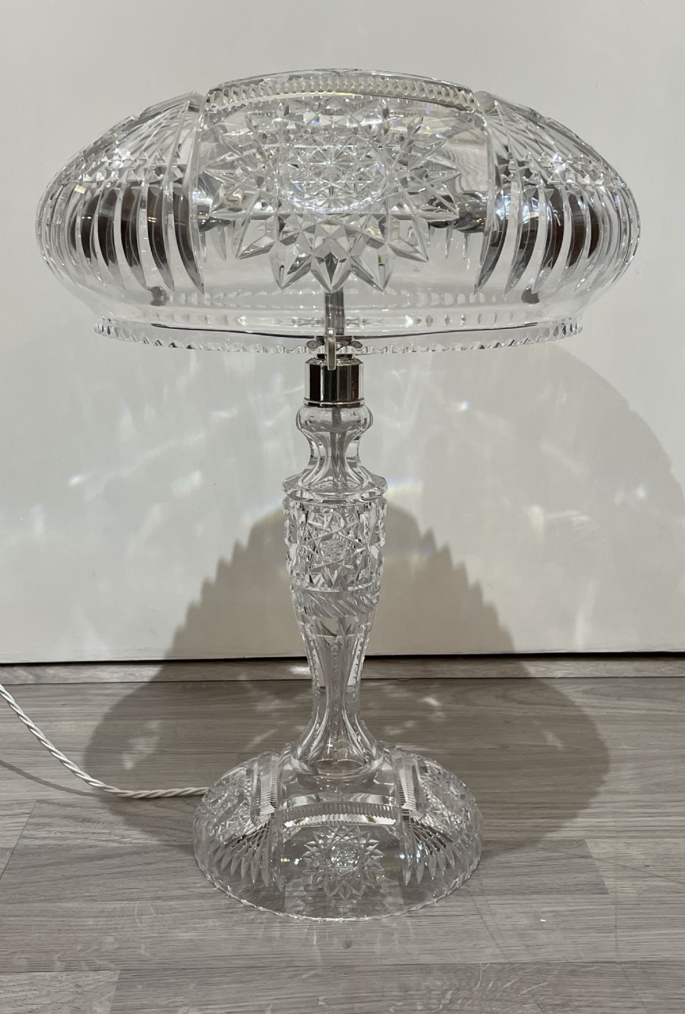 Quality 1930s Twin Bulb Cut Glass Mushroom Lamp View III