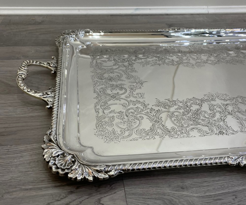 George V Solid Silver Drinks Serving Tray, 1925 View II