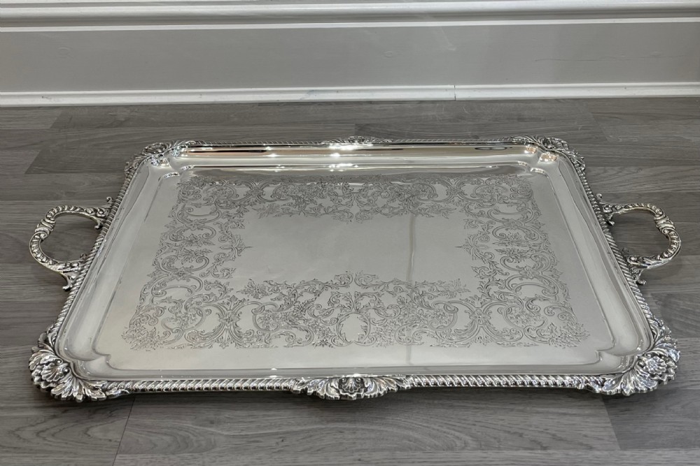 George V Solid Silver Drinks Serving Tray, 1925 View III