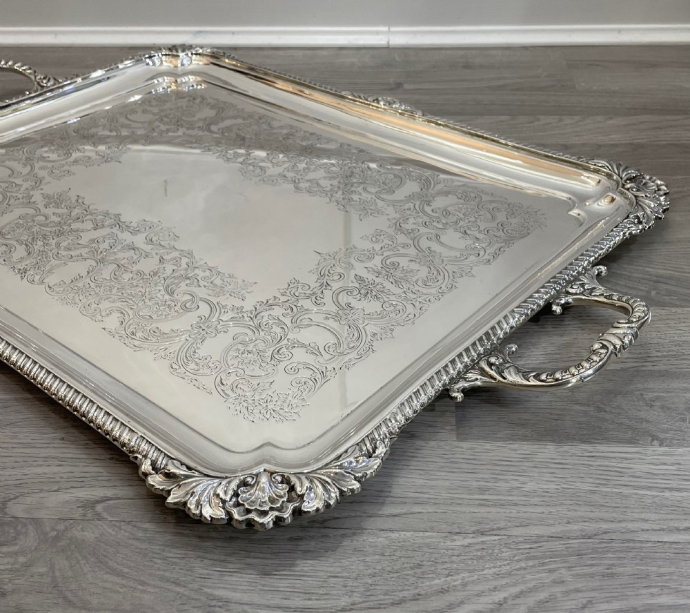George V Solid Silver Drinks Serving Tray, 1925 View IV