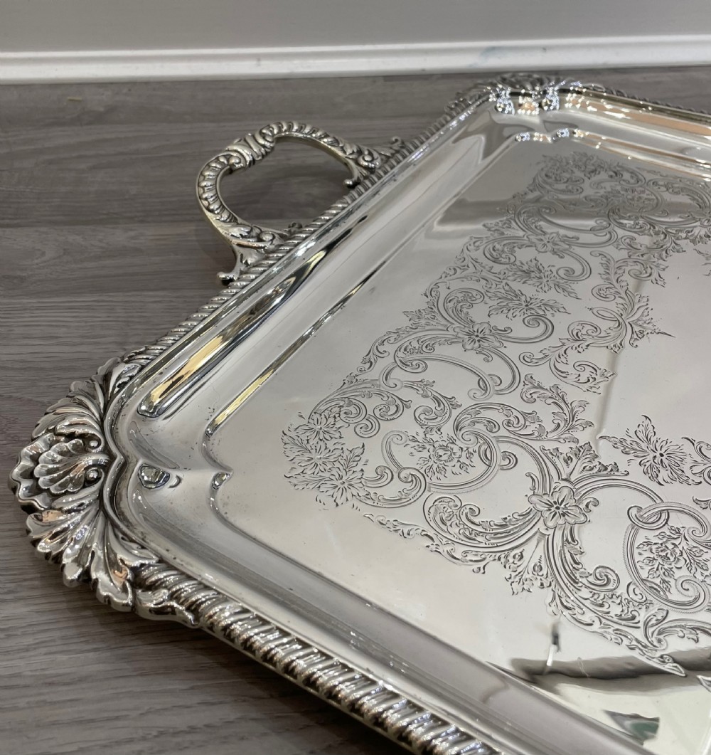 George V Solid Silver Drinks Serving Tray, 1925 View V