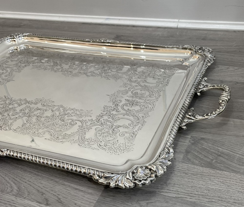 George V Solid Silver Drinks Serving Tray, 1925 View VI