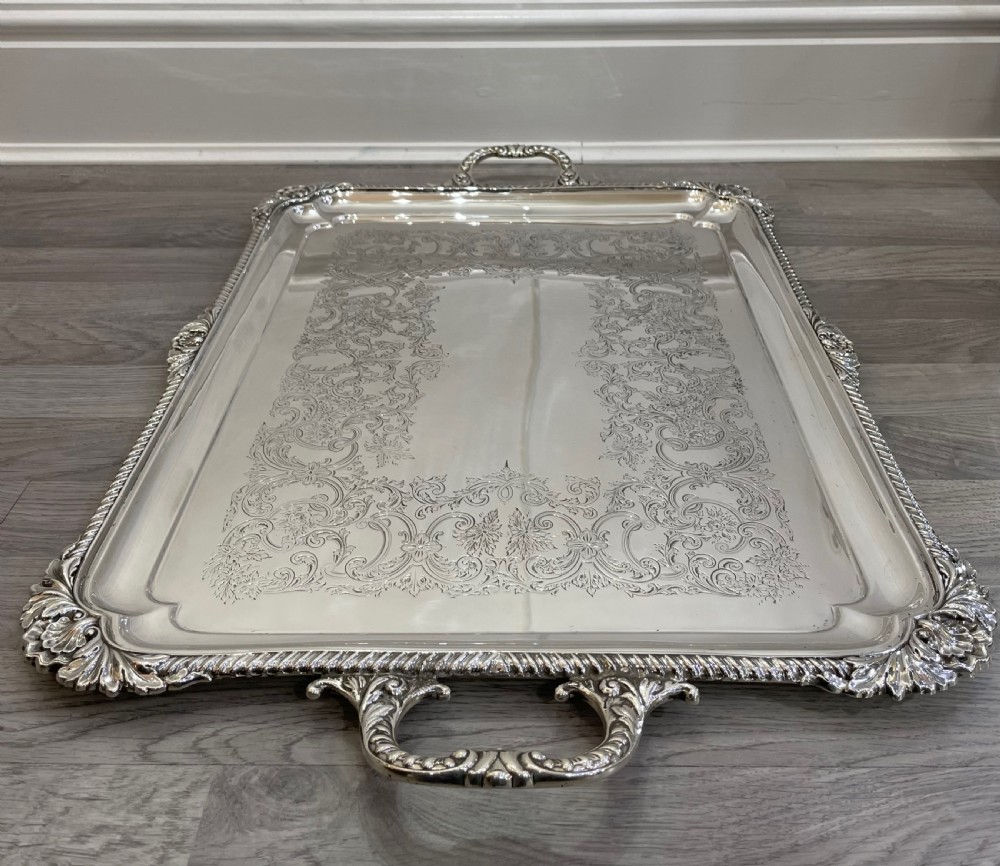 George V Solid Silver Drinks Serving Tray, 1925 View VII