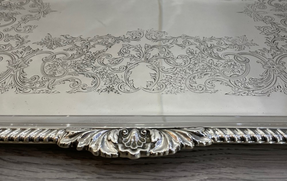 George V Solid Silver Drinks Serving Tray, 1925 View VIII