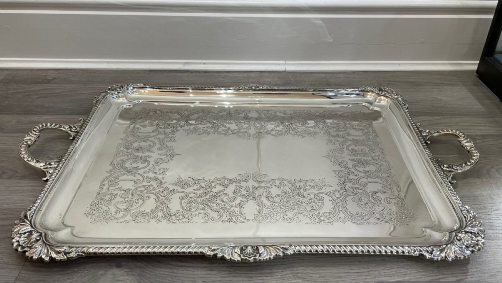George V Solid Silver Drinks Serving Tray, 1925 View IX