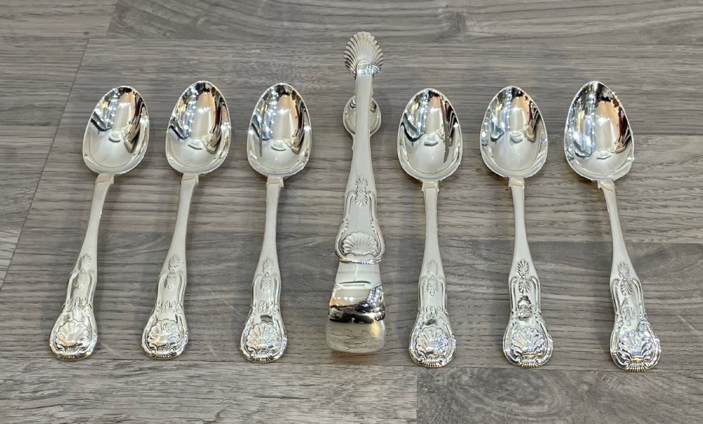 Rare Set of George IV Scottish Silver Spoons & Tongs, James McKay and Andrew Wilkie View IV
