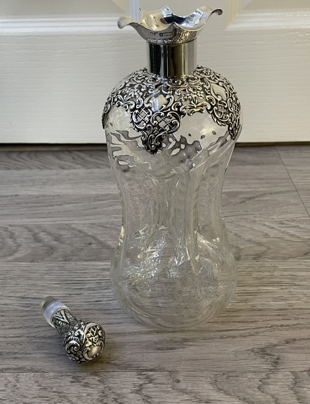 Quality Edwardian Glass & Silver Glug Glug Decanter, 1905 View IV