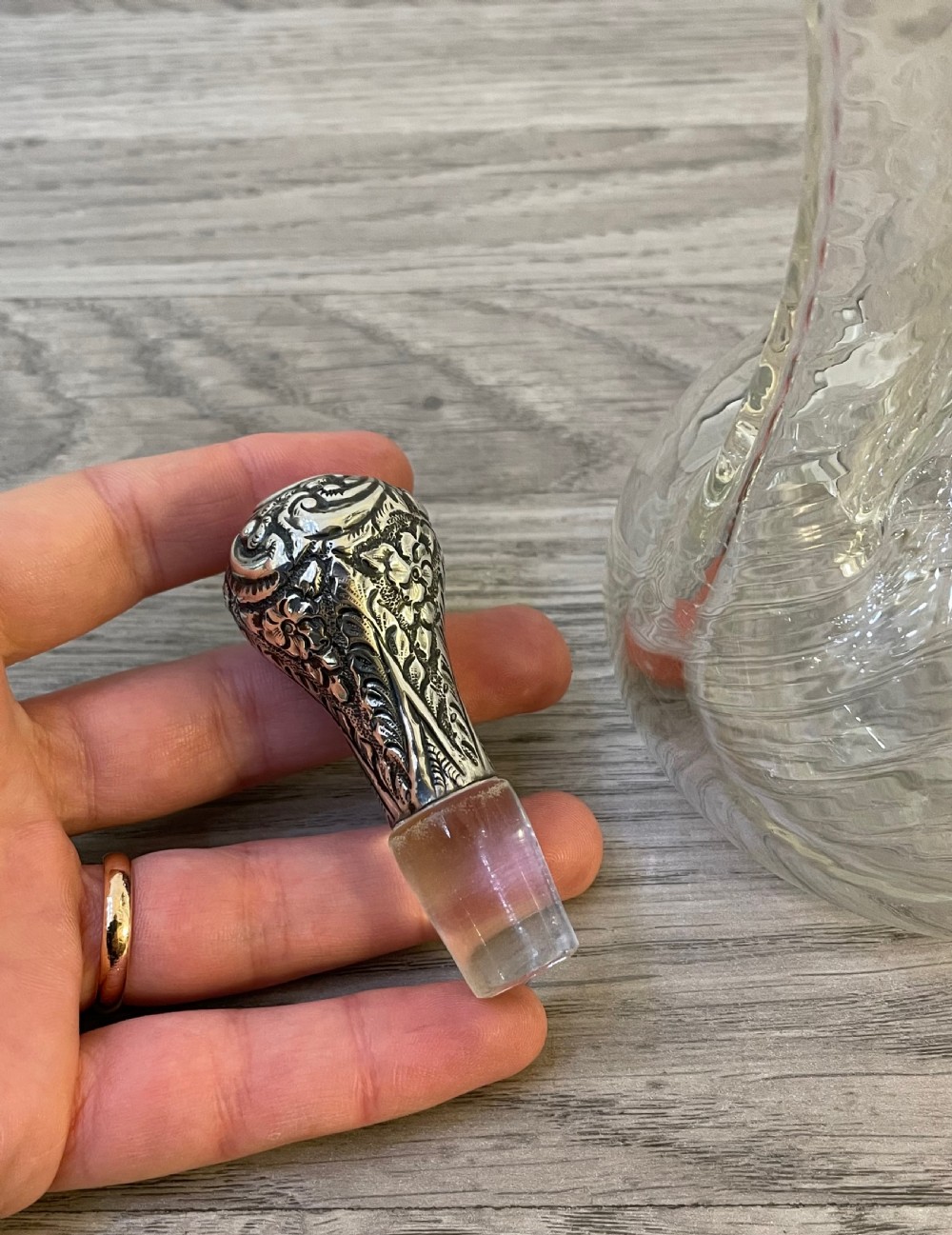 Quality Edwardian Glass & Silver Glug Glug Decanter, 1905 View VI