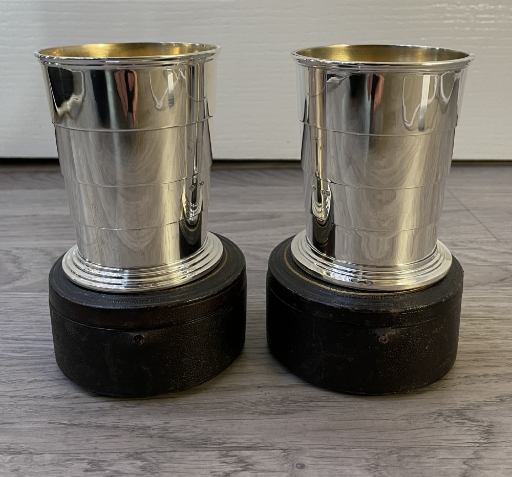 A rare pair of Victorian Solid Silver Collapsible Cups Beakers, Hallmarked London 1887 View IV