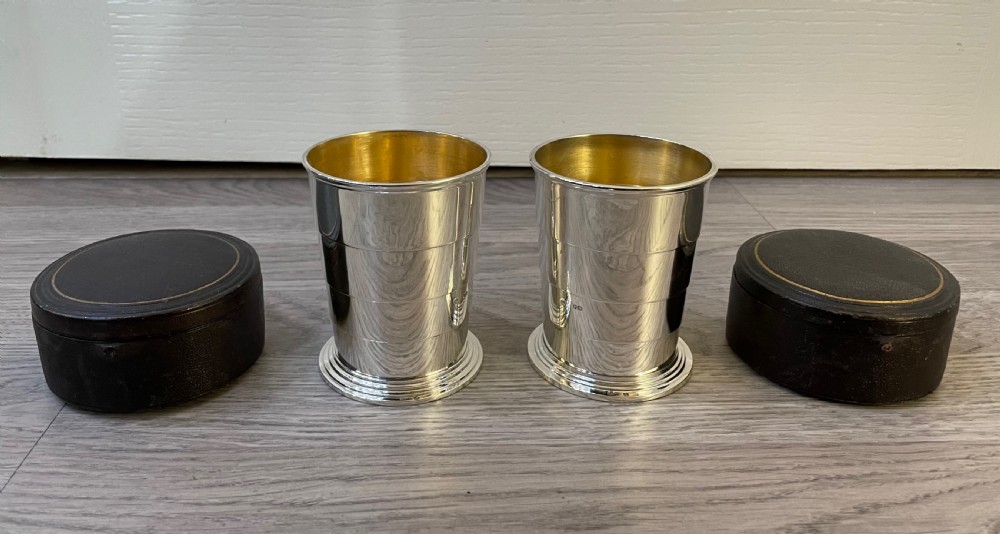 A rare pair of Victorian Solid Silver Collapsible Cups Beakers, Hallmarked London 1887 View V
