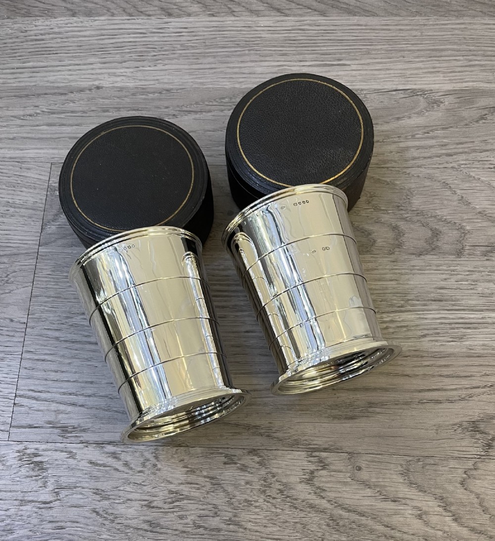 A rare pair of Victorian Solid Silver Collapsible Cups Beakers, Hallmarked London 1887 View VI