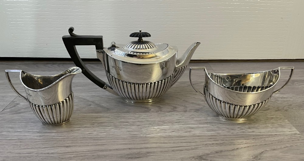 Victorian Silver Three Piece Bachelors Tea Set, 1896