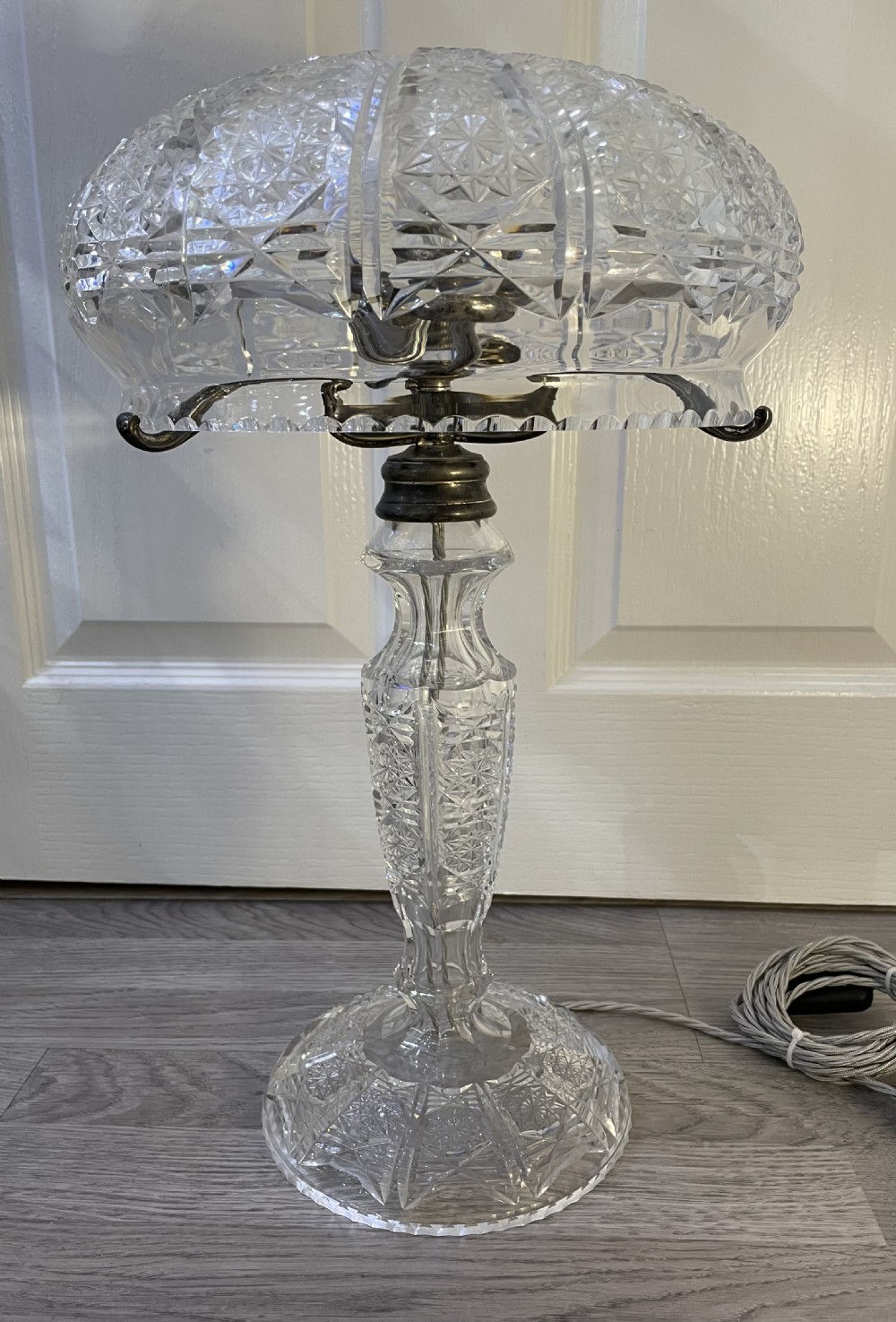 Impressive Twin Bulb Cut Glass Mushroom Lamp