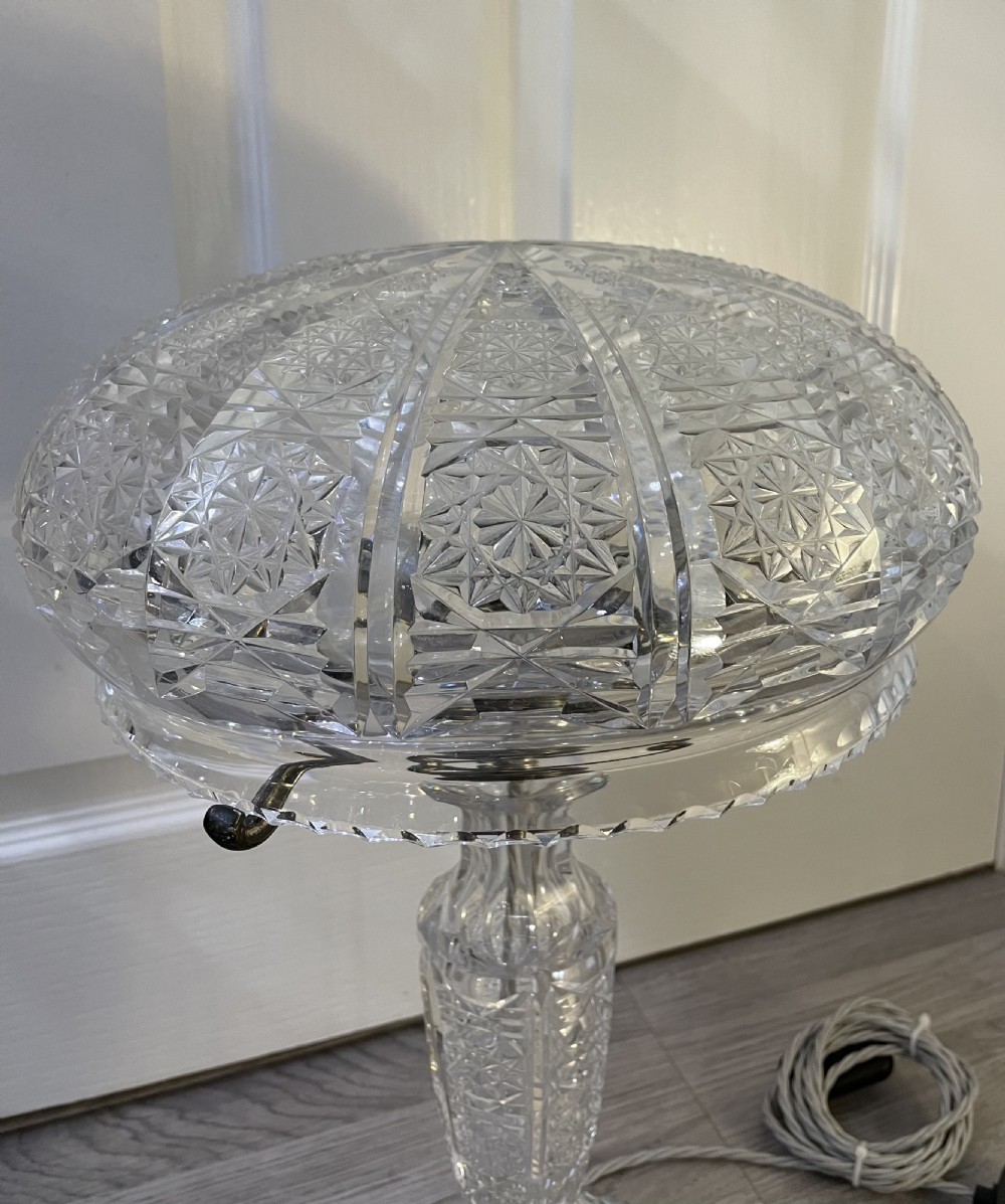 Impressive Twin Bulb Cut Glass Mushroom Lamp View V