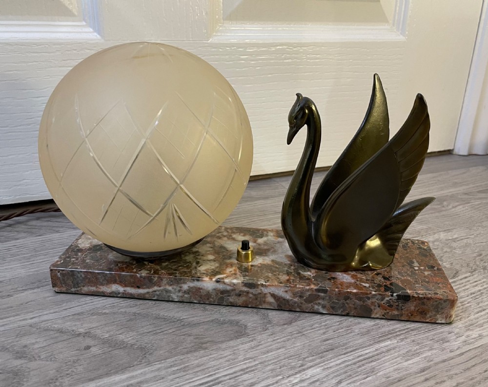 French Art Deco Marble and Spelter Mood Lamp View II