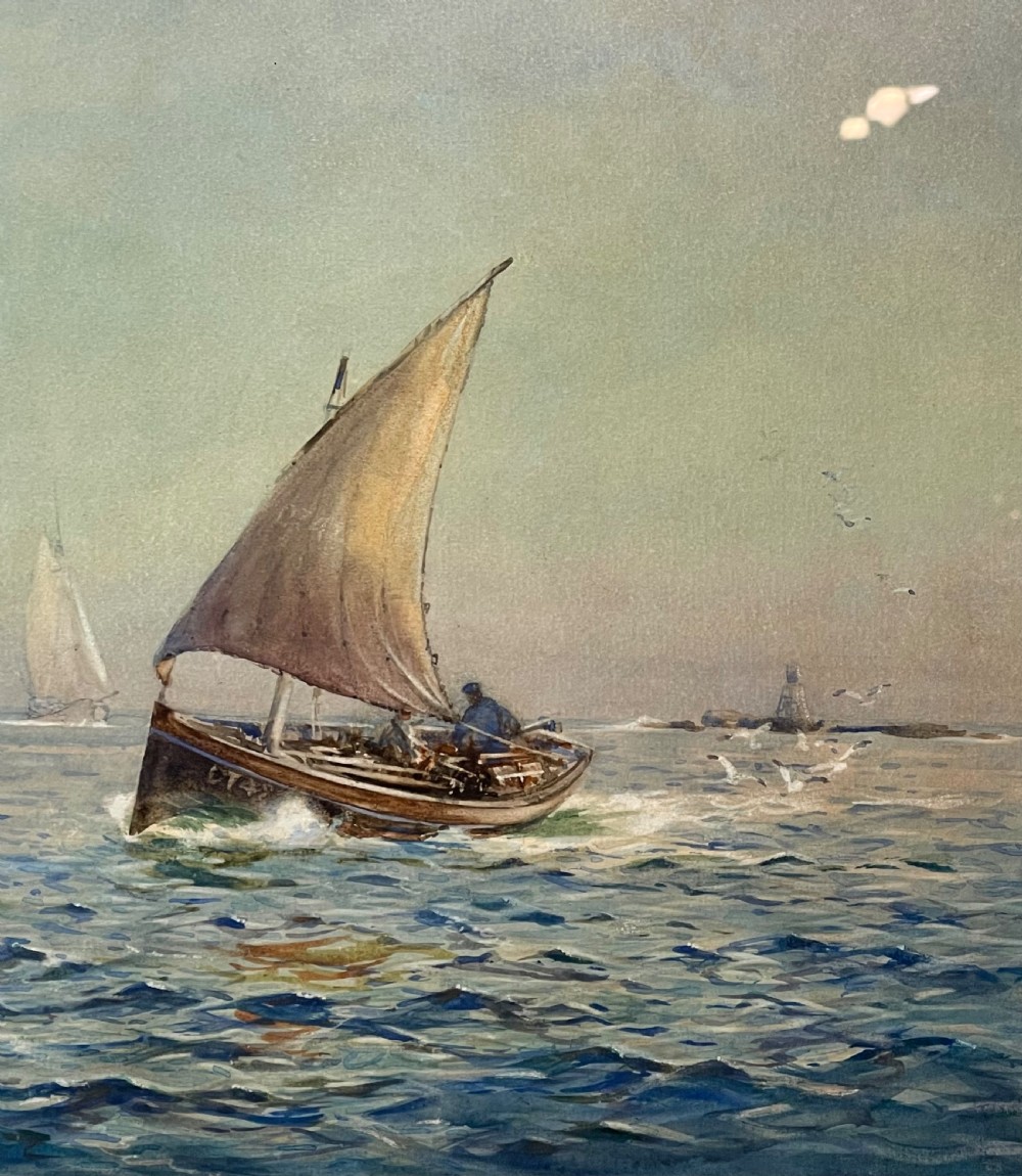John Ernest Aitken (1881 - 1957) Marine Watercolour, Port St Mary, Isle of Man View IV