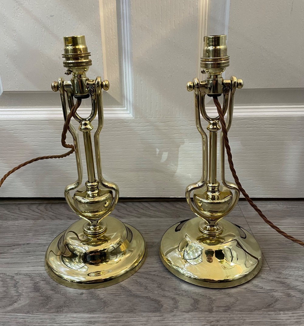 Good Pair of Solid Brass Gimbal Lamps View II
