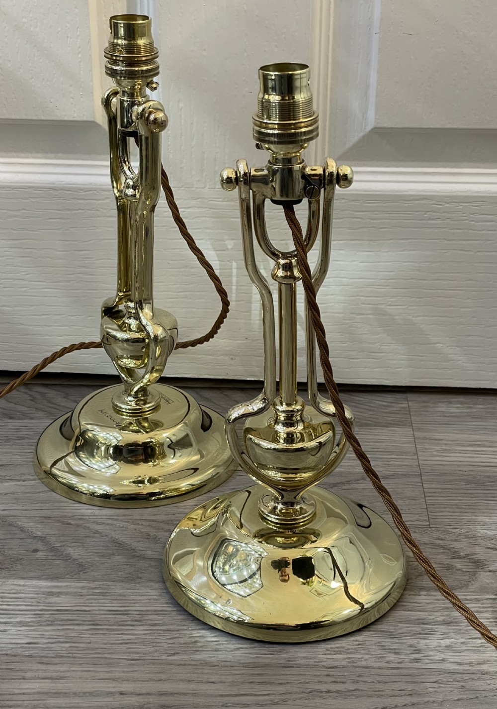 Good Pair of Solid Brass Gimbal Lamps View X