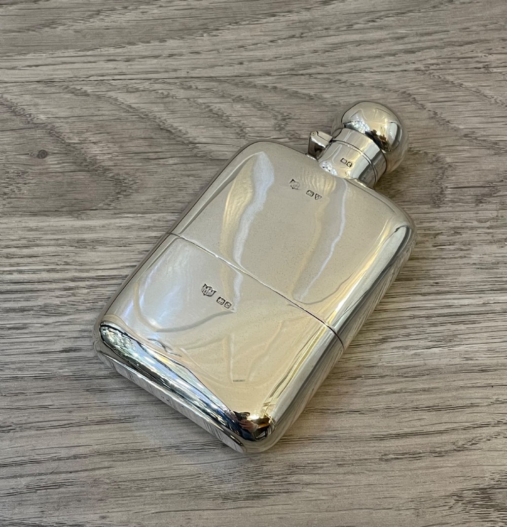 George V Solid Silver Hip Flask, Chester 1928