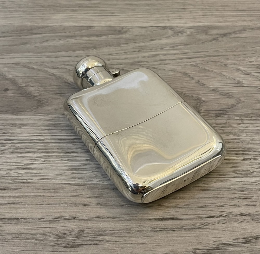 George V Solid Silver Hip Flask, Chester 1928 View III
