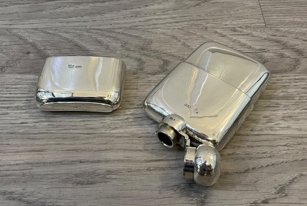 George V Solid Silver Hip Flask, Chester 1928 View V
