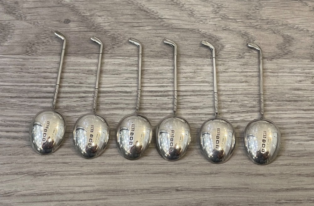 Novelty Set Silver Teaspoons, Golf Clubs, by Levi & Salaman, Birmingham 1922 View V