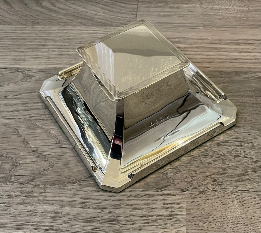 Large Art Deco Square Silver Inkwell, Birmingham 1936