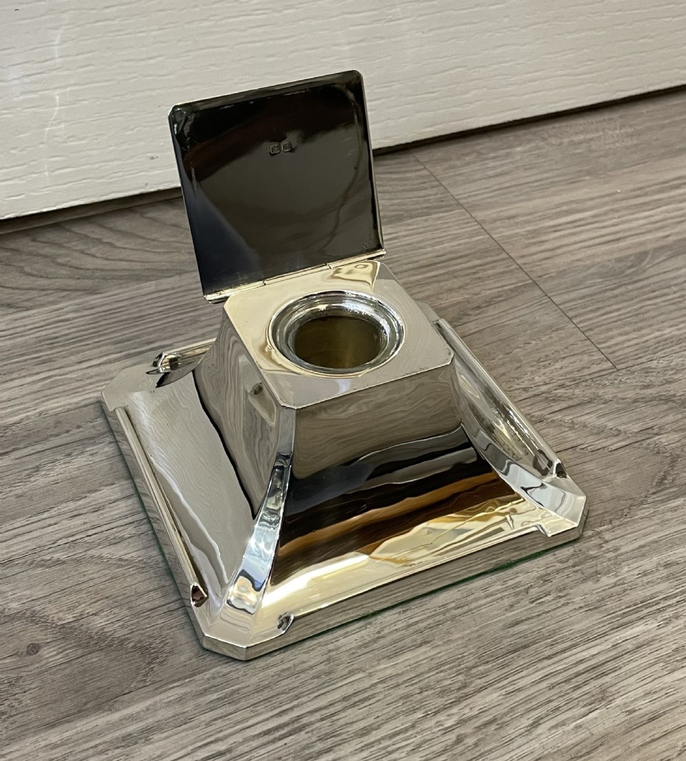 Large Art Deco Square Silver Inkwell, Birmingham 1936 View III