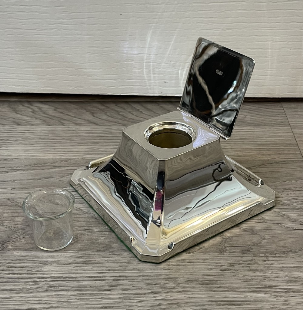 Large Art Deco Square Silver Inkwell, Birmingham 1936 View IV