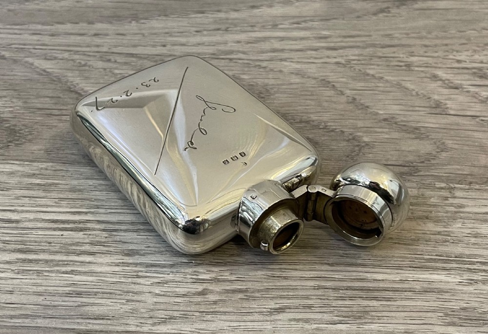 George V Solid Silver Hip Flask, 1924 View IV