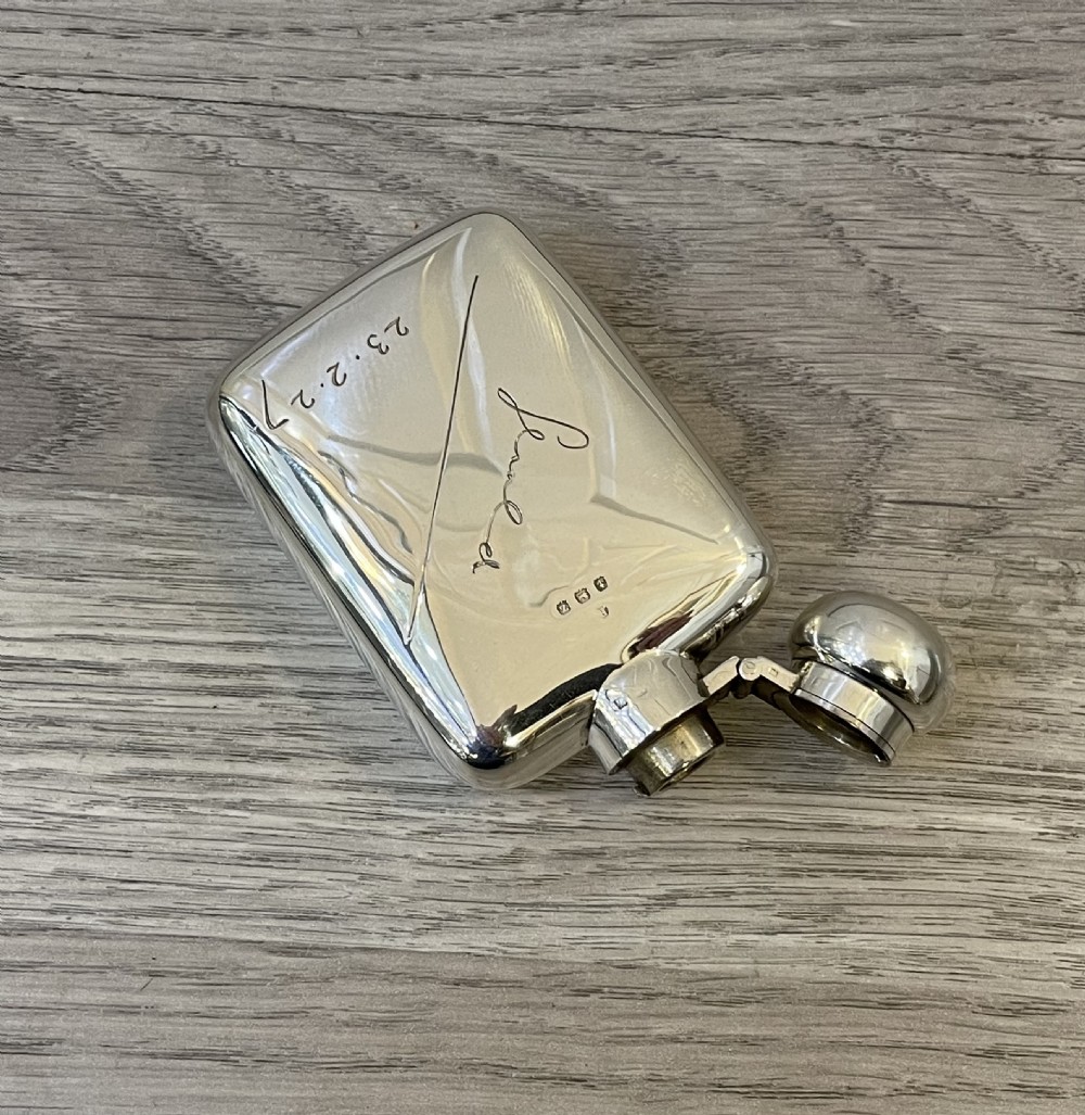 George V Solid Silver Hip Flask, 1924 View V