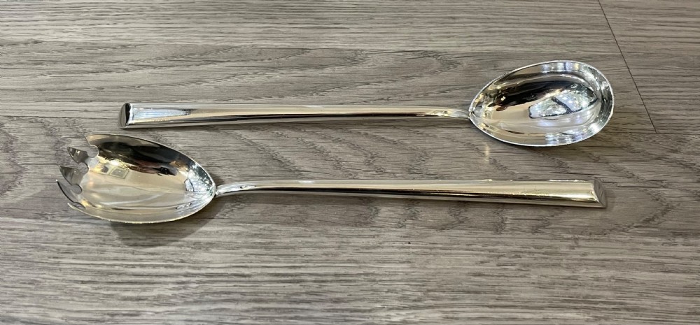 Pair George V Solid Silver Salad Servers By John Grinsell & Sons, 1920 View II