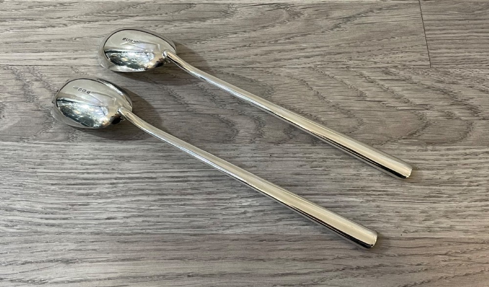 Pair George V Solid Silver Salad Servers By John Grinsell & Sons, 1920 View III