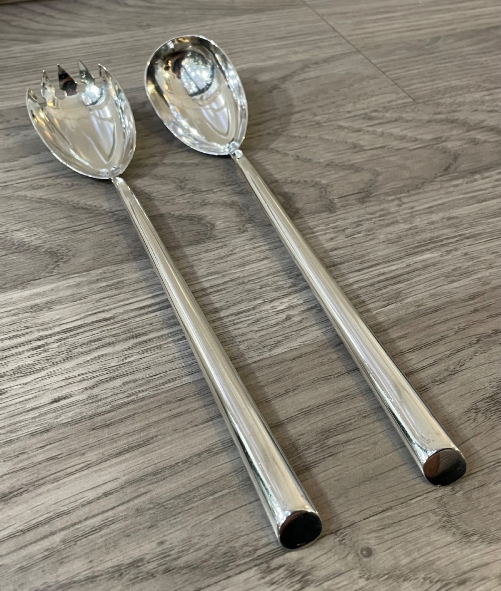 Pair George V Solid Silver Salad Servers By John Grinsell & Sons, 1920 View IV