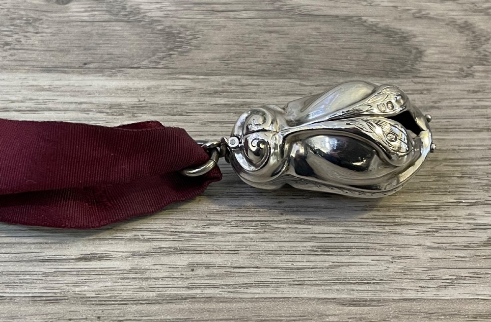 Rare Victorian Silver Childs Rattle Pendant, hallmarked London 1881