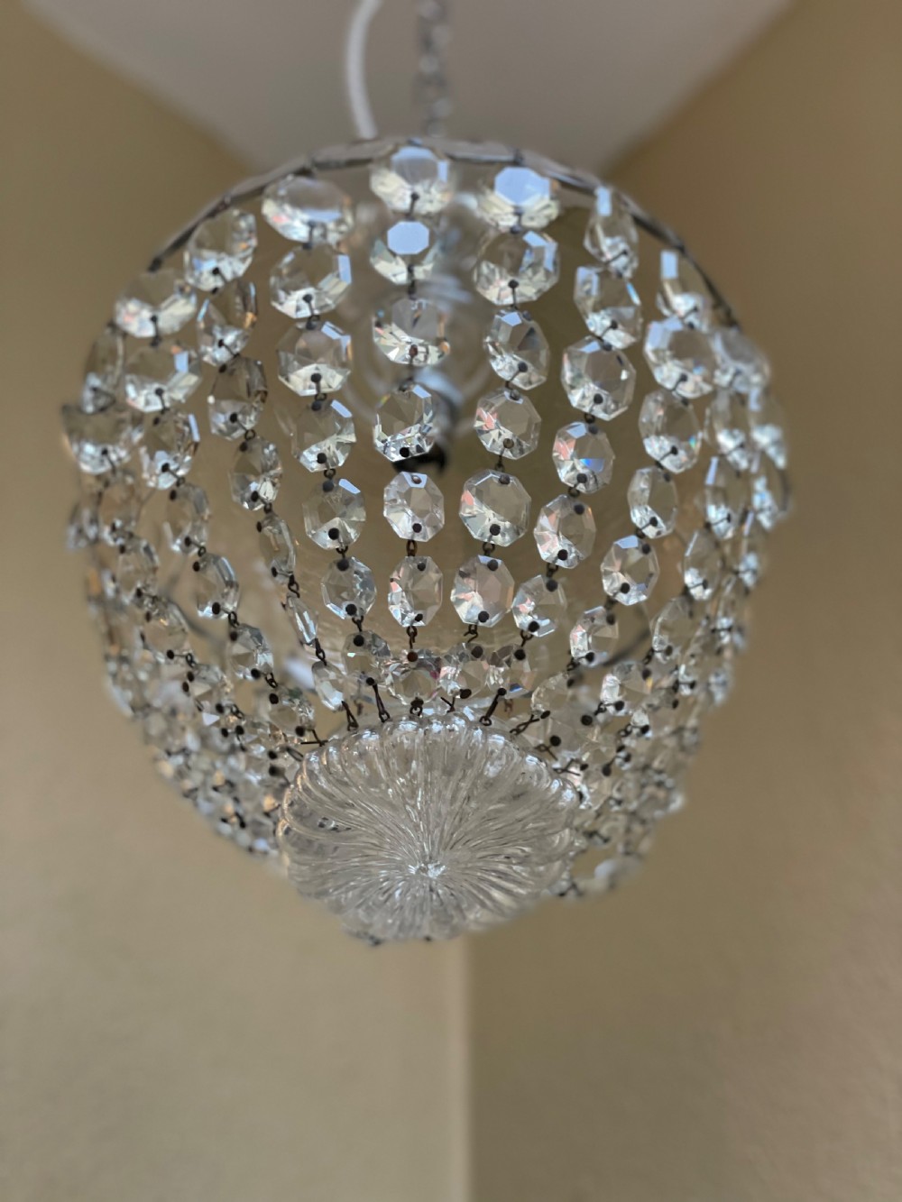 Pretty Early 20th Century Cut Glass Bag Chandelier  View III