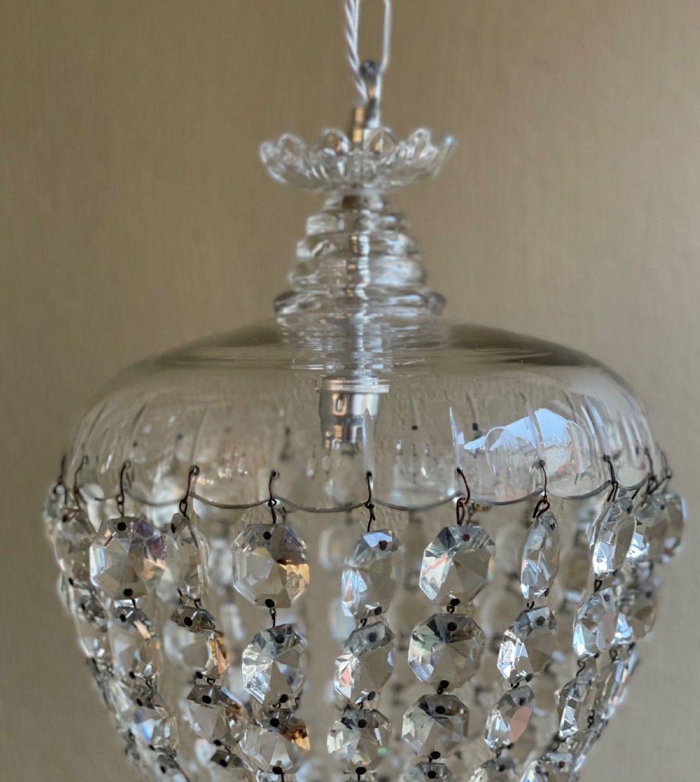 Pretty Early 20th Century Cut Glass Bag Chandelier  View IV